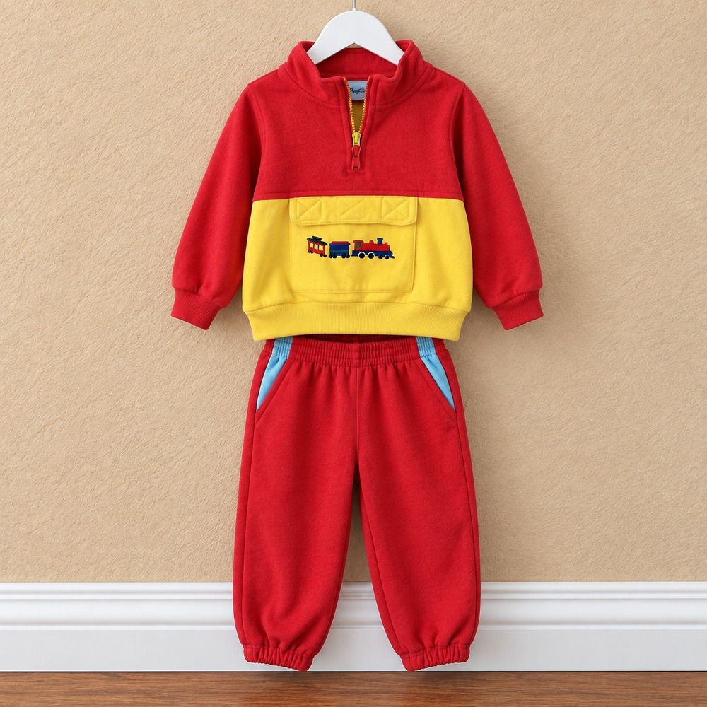 Vintage Baby N Nordstrom 12M 2 Pc Set Train Sweatshirt Pants 90s Colorblock